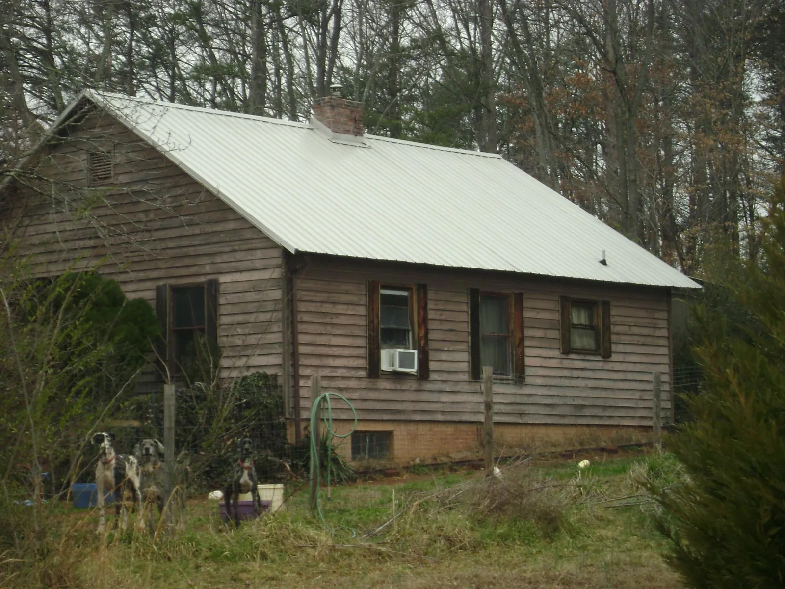 White metal roof on an old wood sided farmhouse, from a Asphalt Shingle Roof Repair job in Lilesville